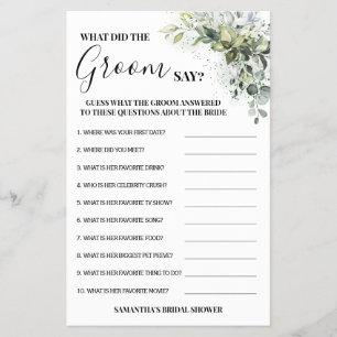 Eucalyptus What did Groom Say Shower Game Card