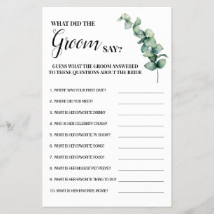 Eucalyptus What did Groom Say Shower Game Card