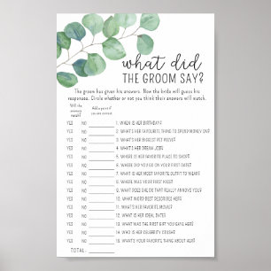 Eucalyptus - What did the groom say bridal game Poster