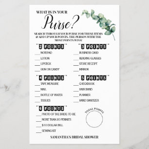 Eucalyptus What is in your Purse Shower Game Card