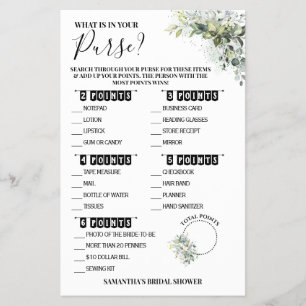 Eucalyptus What is in your Purse Shower Game Card