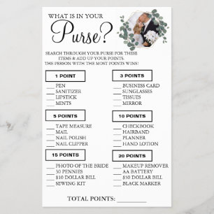 Eucalyptus What is in your purse Shower game card