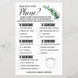 Eucalyptus What is on your Phone Shower Game Card 