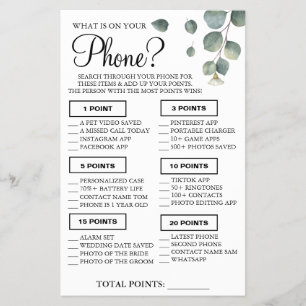 Eucalyptus What is on your phone Shower game card