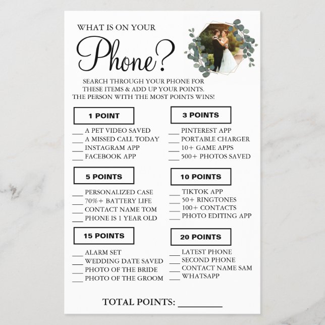 Eucalyptus What is on your phone Shower game card (Front)