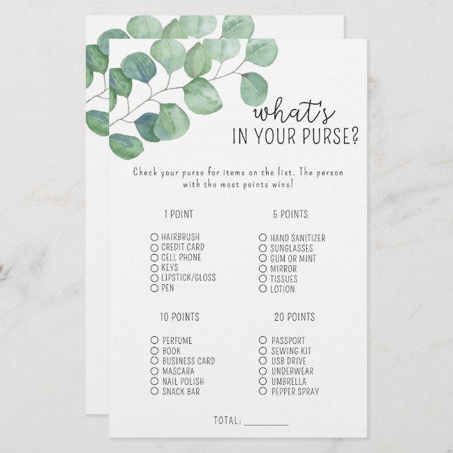 Eucalyptus - What's in your purse game (Front/Back)