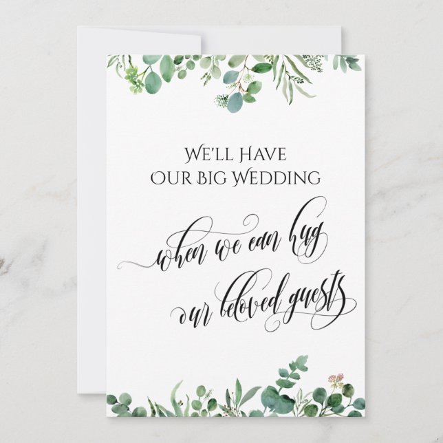 Eucalyptus When We Can Hug You Postponed Wedding Invitation (Front)