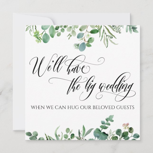 Eucalyptus When We Can Hug You Postponed Wedding Invitation (Front)