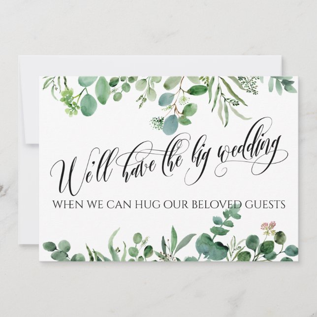 Eucalyptus When We Can Hug You Postponed Wedding Invitation (Front)