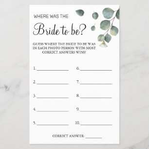 Eucalyptus Where was She Bridal shower game card