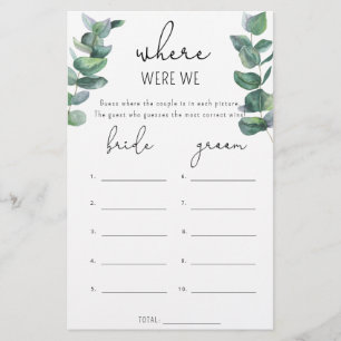 Eucalyptus - Where were we bridal shower game