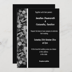 EUCALYPTUS WHITE BLACK SILVER TRIM WHITE INVITATION