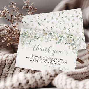 Eucalyptus White Floral Baby Shower Thank You Card