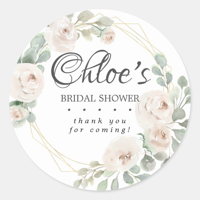 Eucalyptus White Floral Bridal Shower Thank You Classic Round Sticker (Front)