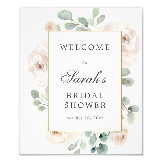 Eucalyptus White Floral Bridal Shower Welcome Photo Print (Front)