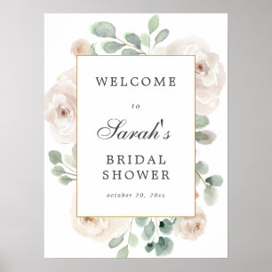 Eucalyptus White Floral Bridal Shower Welcome Sign