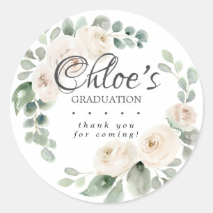 Eucalyptus White Floral Graduation Thank You Classic Round Sticker