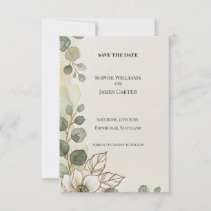 Eucalyptus White Floral Save The Date Card