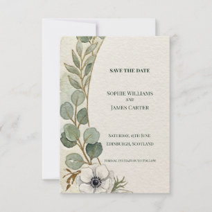 Eucalyptus White Floral Save The Date Card