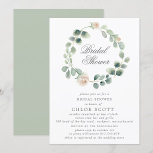 Eucalyptus White Floral Wreath Bridal Shower Invitation