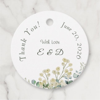 Eucalyptus & White Florals Botanical Wedding Favour Tags
