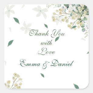 Eucalyptus & White Florals Botanical Wedding Square Sticker