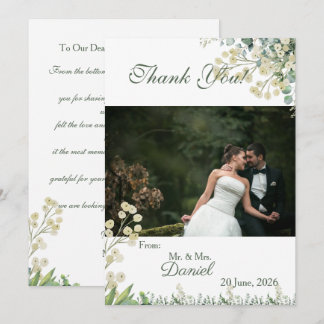 Eucalyptus & White Florals Botanical Wedding Thank You Card