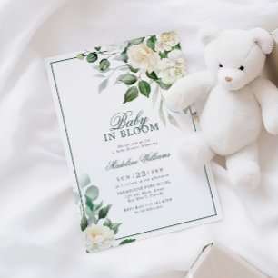 Eucalyptus White Flowers Baby in Bloom Shower Invitation