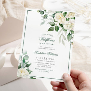 Eucalyptus White Flowers Baby Shower Invitation