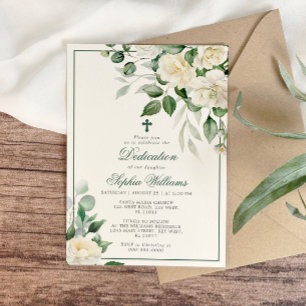 Eucalyptus White Flowers Dedication Invitation