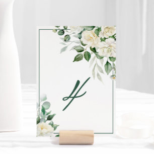 Eucalyptus White Flowers Wedding Table Number