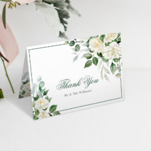 Eucalyptus White Flowers Wedding Thank You Card