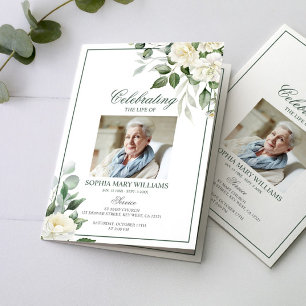 Eucalyptus White Photo Memorial Funeral Programs Card