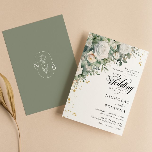 Eucalyptus White Rose Elegant Greenery Wedding Invitation (Creator Uploaded)