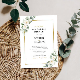 Eucalyptus White Rose Floral Rehearsal Dinner Invitation