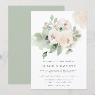Eucalyptus White Rose Floral Wedding Invitation