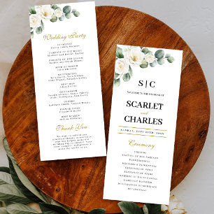 Eucalyptus White Rose Greenery Floral Wedding Programme