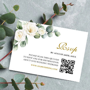 Eucalyptus White Rose Greenery Wedding QR Code RSVP Card