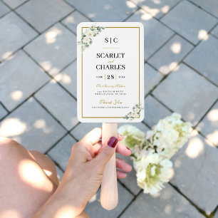 Eucalyptus White Rose Wedding Ceremony Program Hand Fan