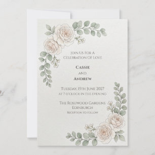 Eucalyptus White Rose Wedding Invitation