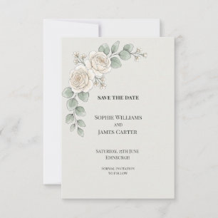 Eucalyptus White Rose Wedding Save The Date
