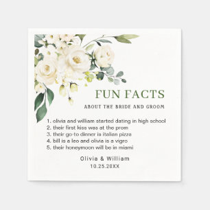 Eucalyptus White Roses Fun Facts Wedding Napkin