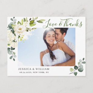 Eucalyptus White Roses Wedding Photo Thank You Postcard