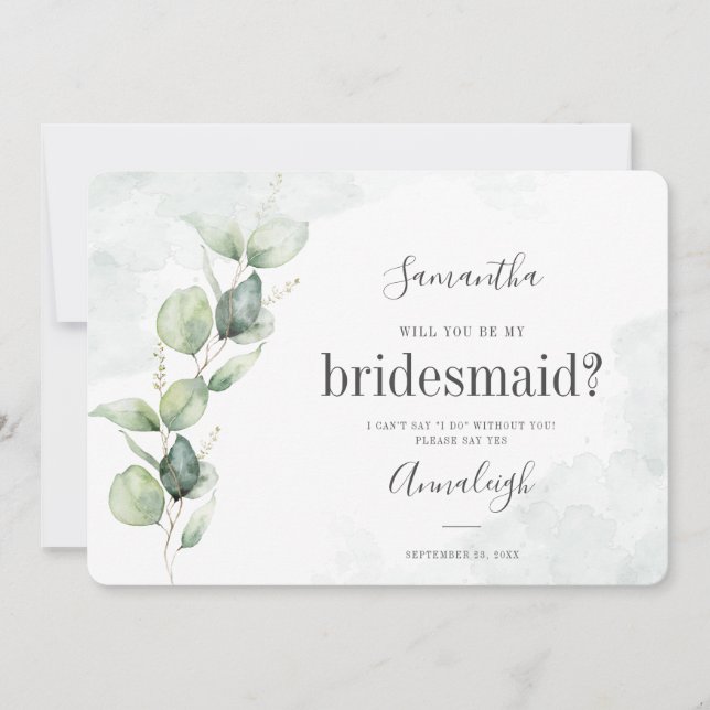 Eucalyptus Will You Be My Bridesmaid Card (Front)