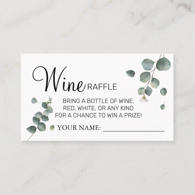 Eucalyptus Wine raffle ticket Bridal Shower card (Front)