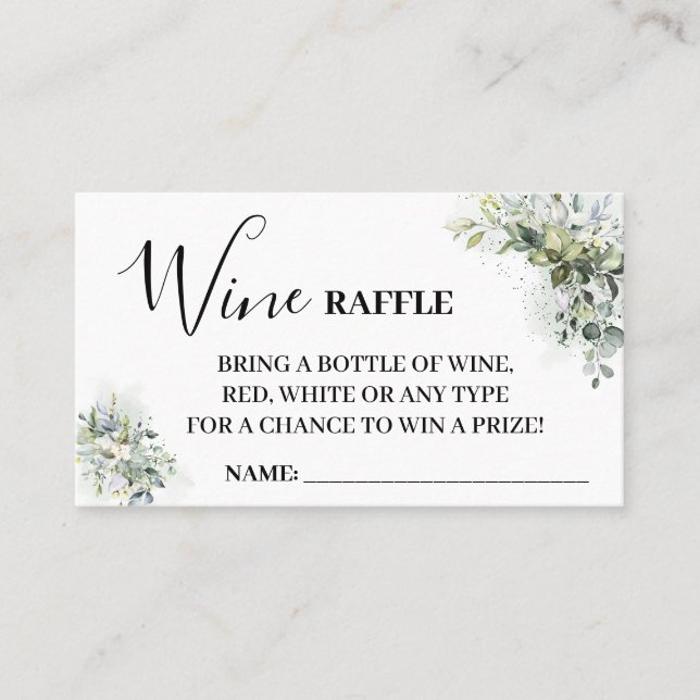 Eucalyptus Wine Raffle Ticket card Bridal Shower (Front)