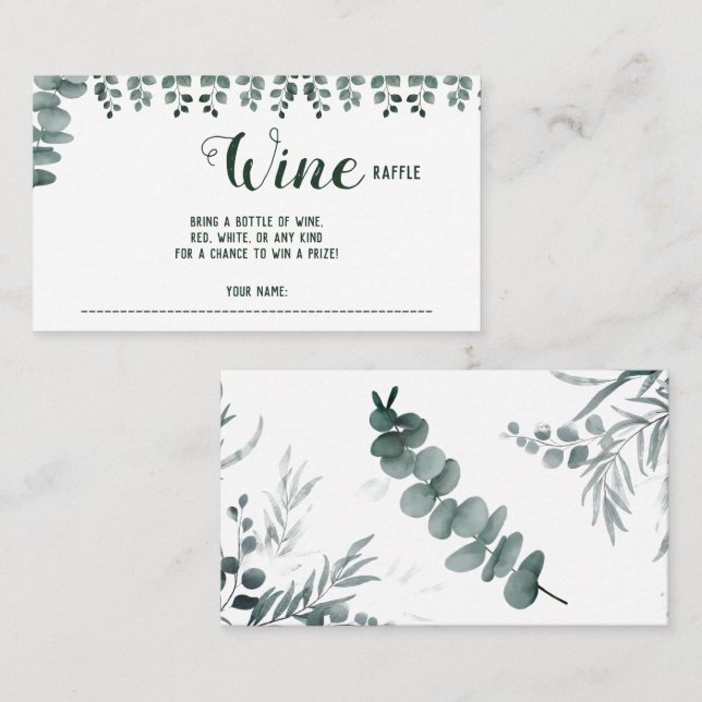 Eucalyptus Wine Raffle Wedding Bridal Shower card (Front/Back)