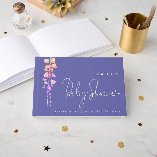 Eucalyptus Wishes for Baby Shower Lilac Guest Book (Front Open)