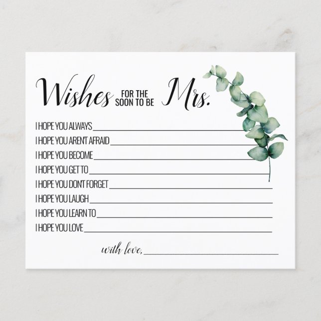 Eucalyptus Wishes for the Soon to be Mrs card (Front)