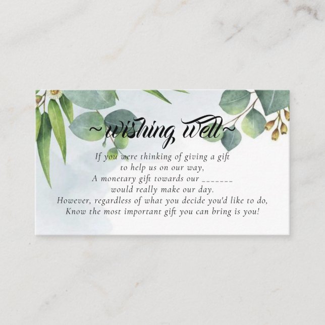 Eucalyptus Wishing Well for Wedding Enclosure  Card (Front)